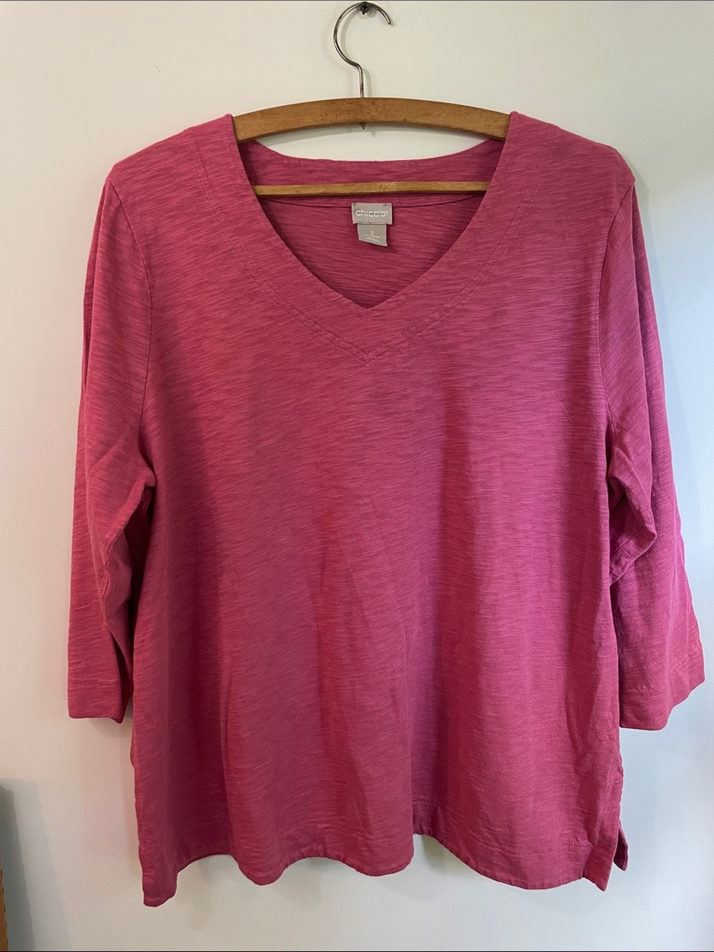 Chico's Raspberry Pink Marled V-Neck Long Sleeve Tee Size 3 16 XL